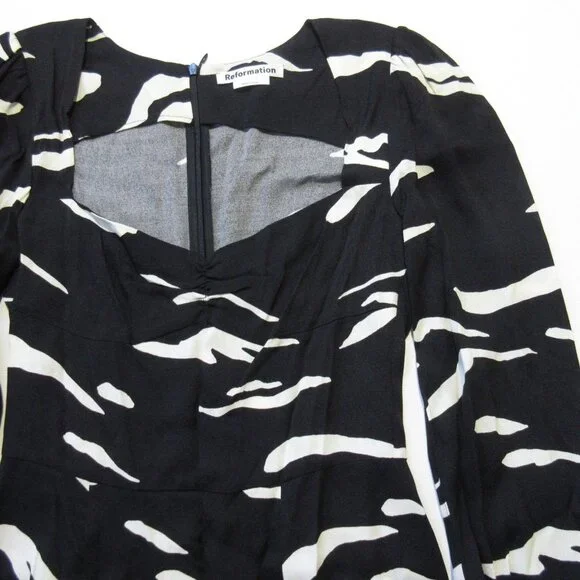 NWT Reformation Wallflower Midi in Mustang Black Ivory Slit Crepe Dress 6 $248